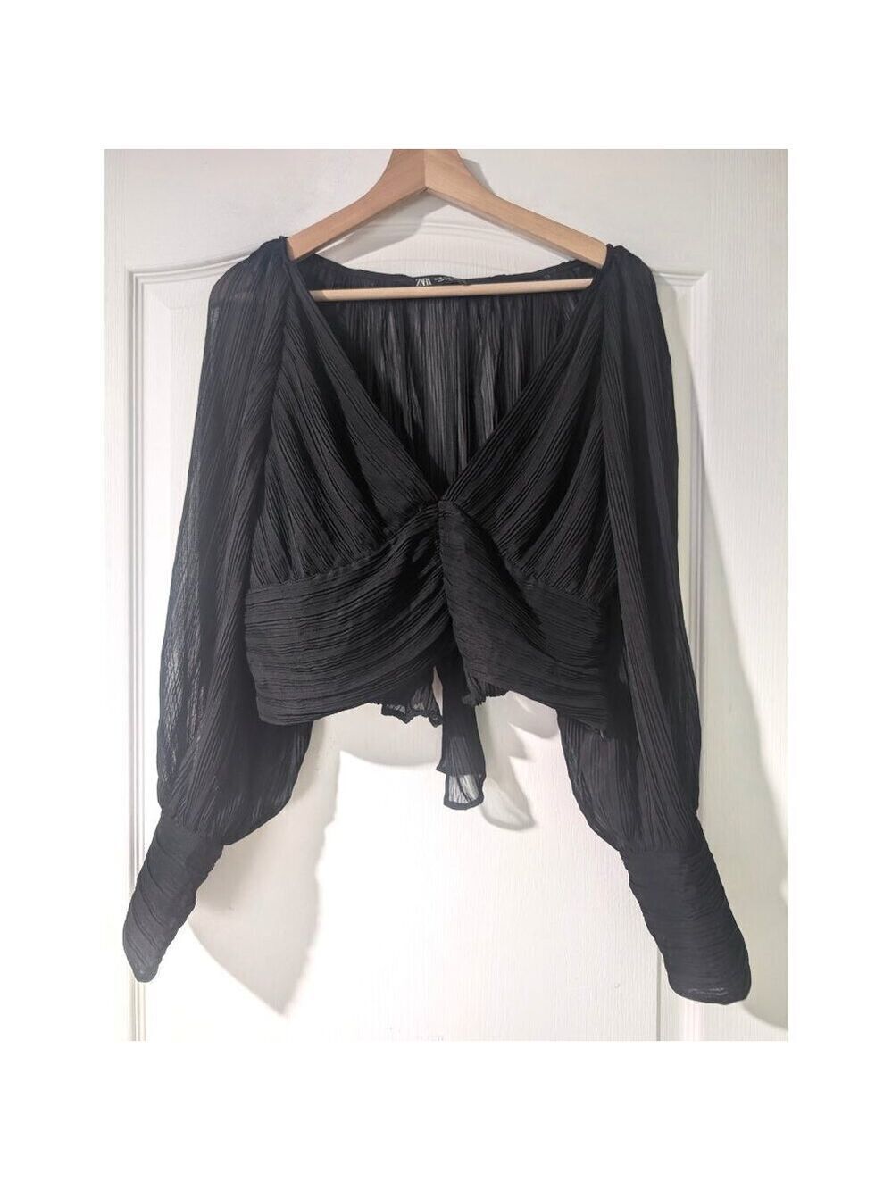 NEW! Zara | Pleated Cropped Blouse in Black